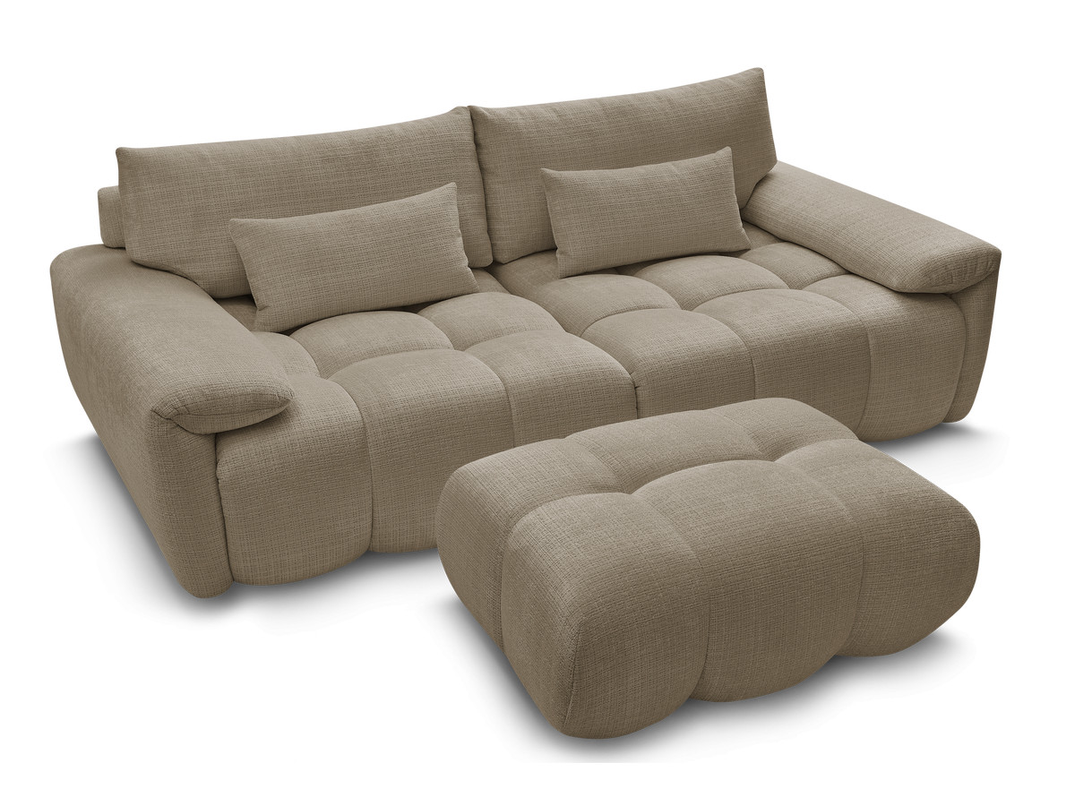 Canapé droit fixe 3 places IVANE tissu texturé avec pouf