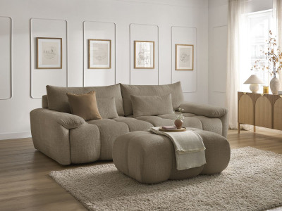 Canapé droit fixe 3 places IVANE tissu texturé avec pouf