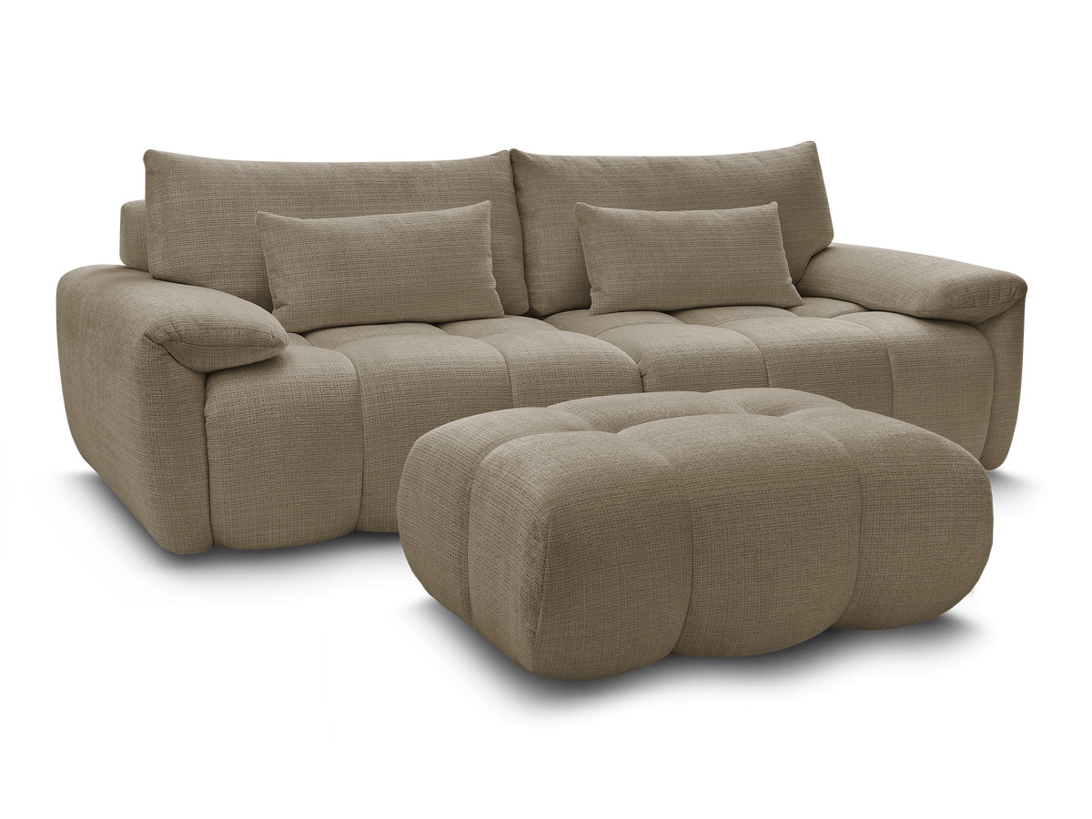 Canapé droit fixe 3 places IVANE tissu texturé avec pouf