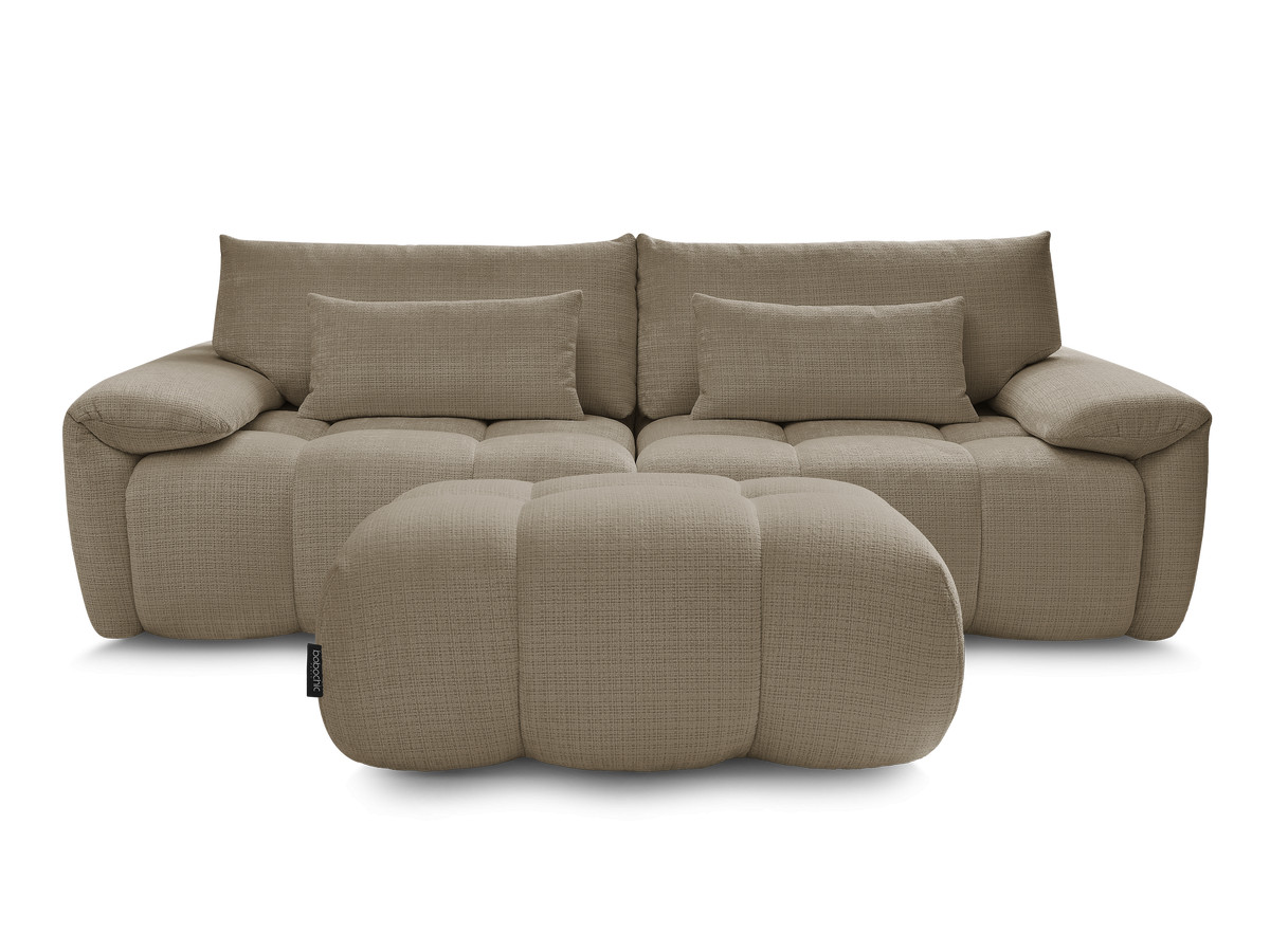 Canapé droit fixe 3 places IVANE tissu texturé avec pouf