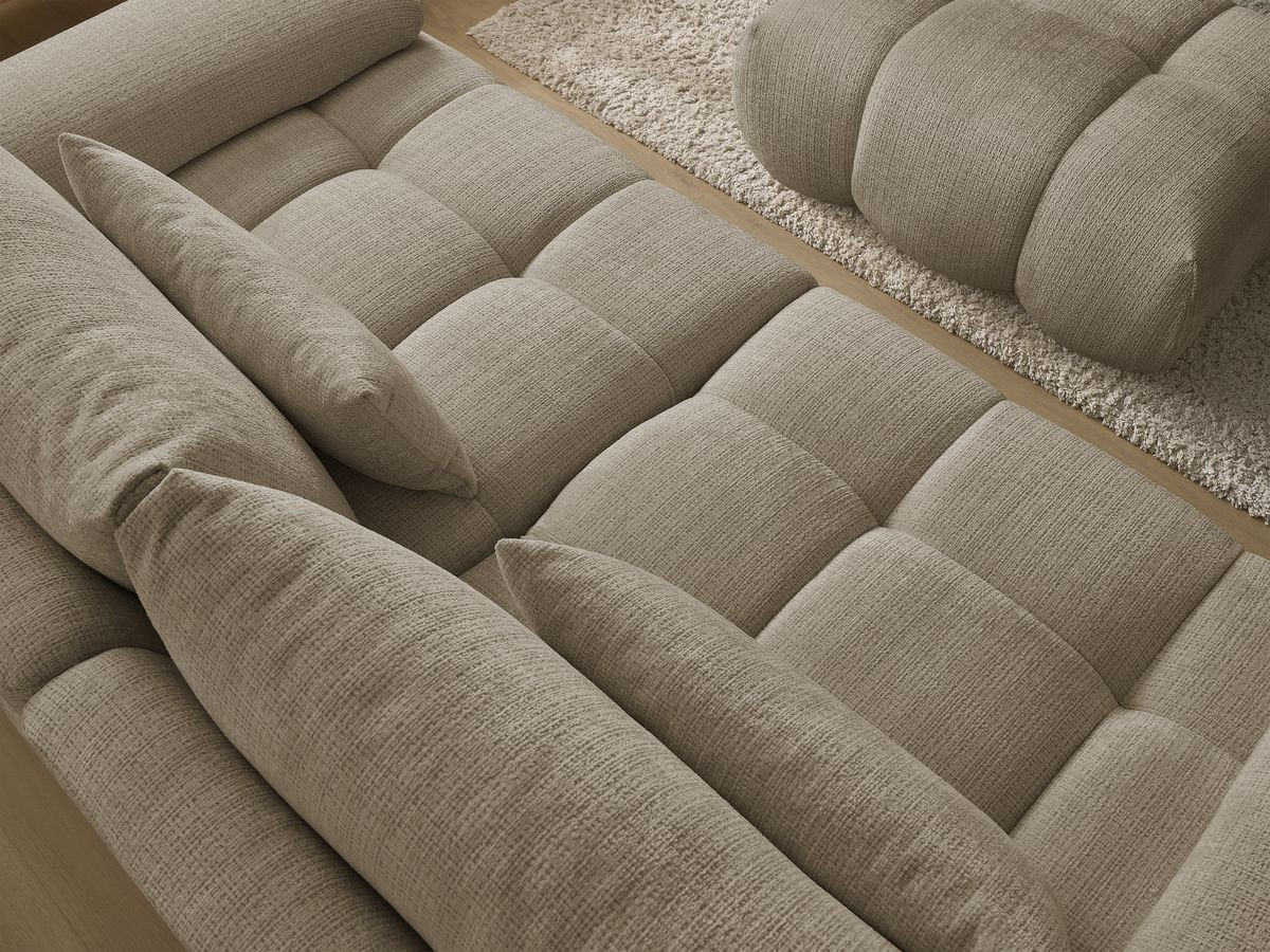 Canapé droit fixe 3 places IVANE tissu texturé avec pouf