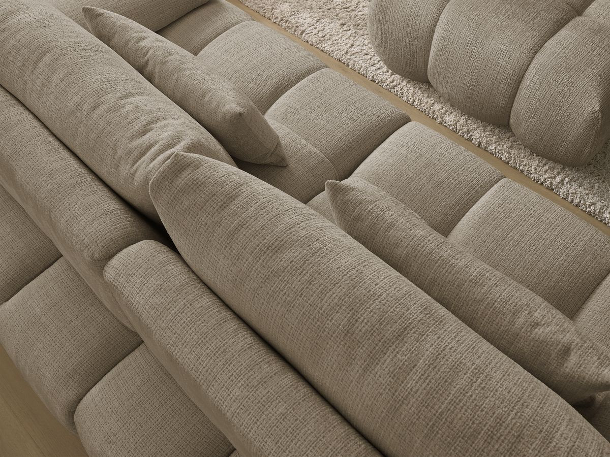 Canapé droit fixe 3 places IVANE tissu texturé avec pouf