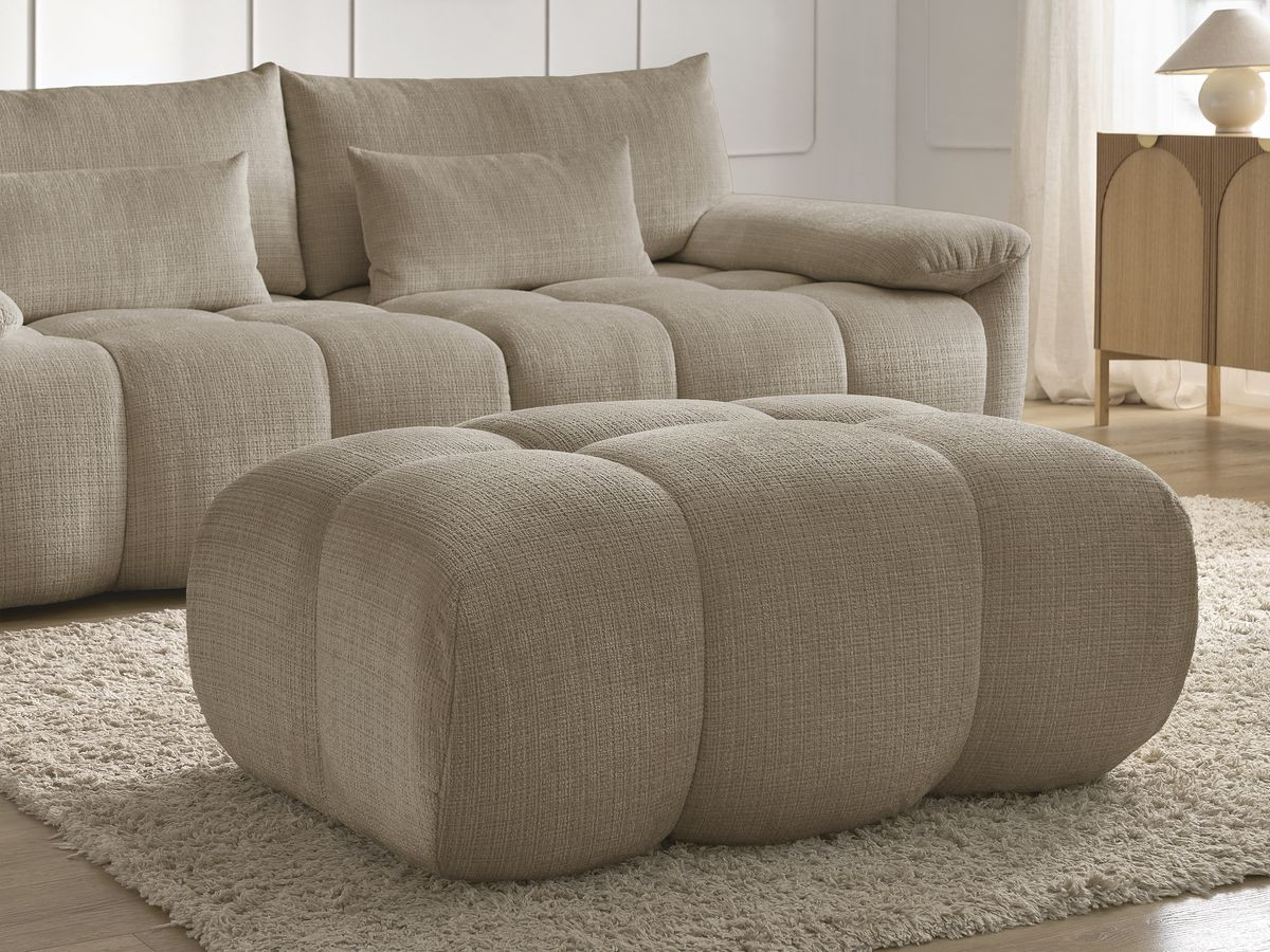 Canapé droit fixe 3 places IVANE tissu texturé avec pouf