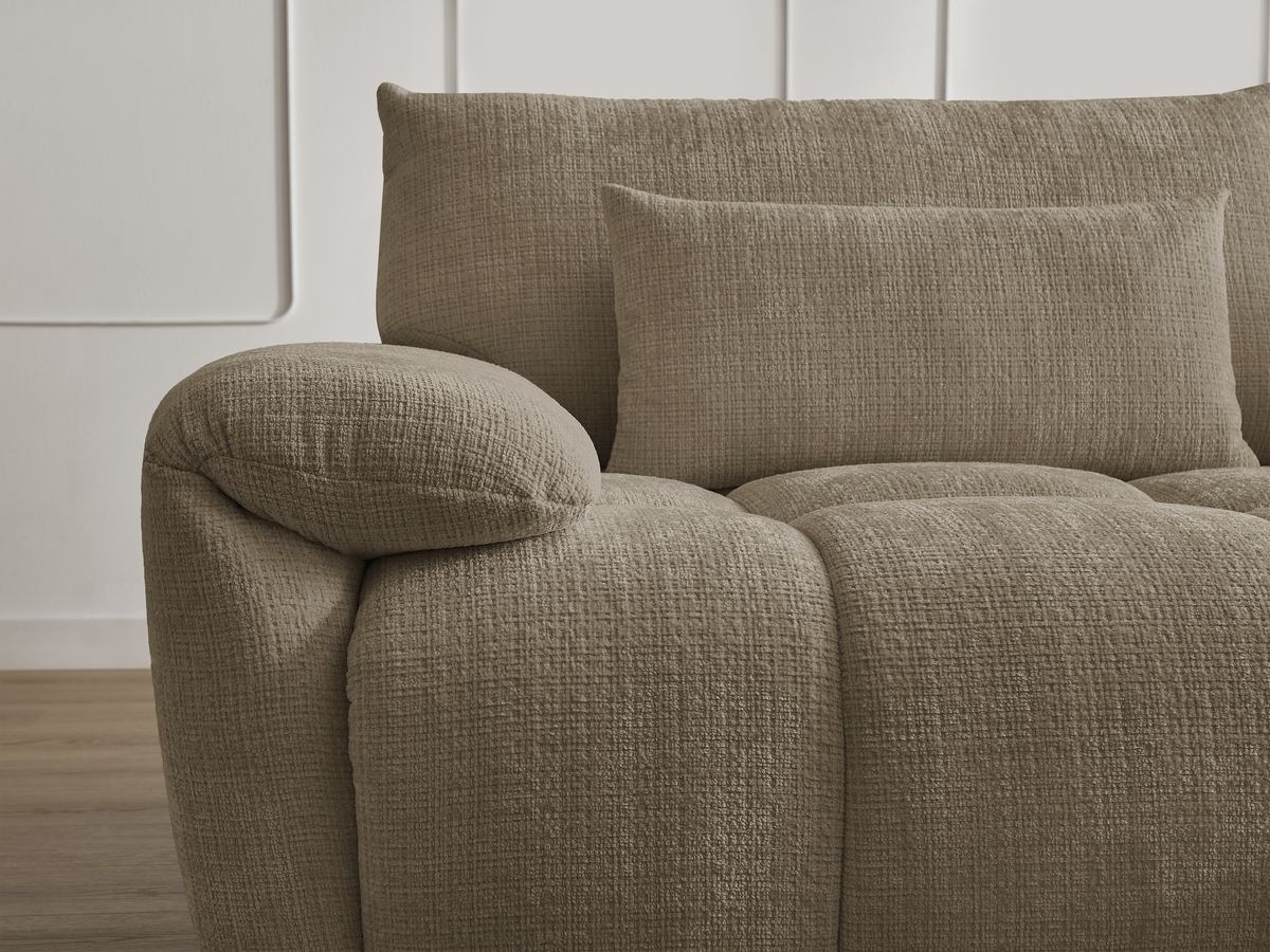 Canapé droit fixe 3 places IVANE tissu texturé avec pouf