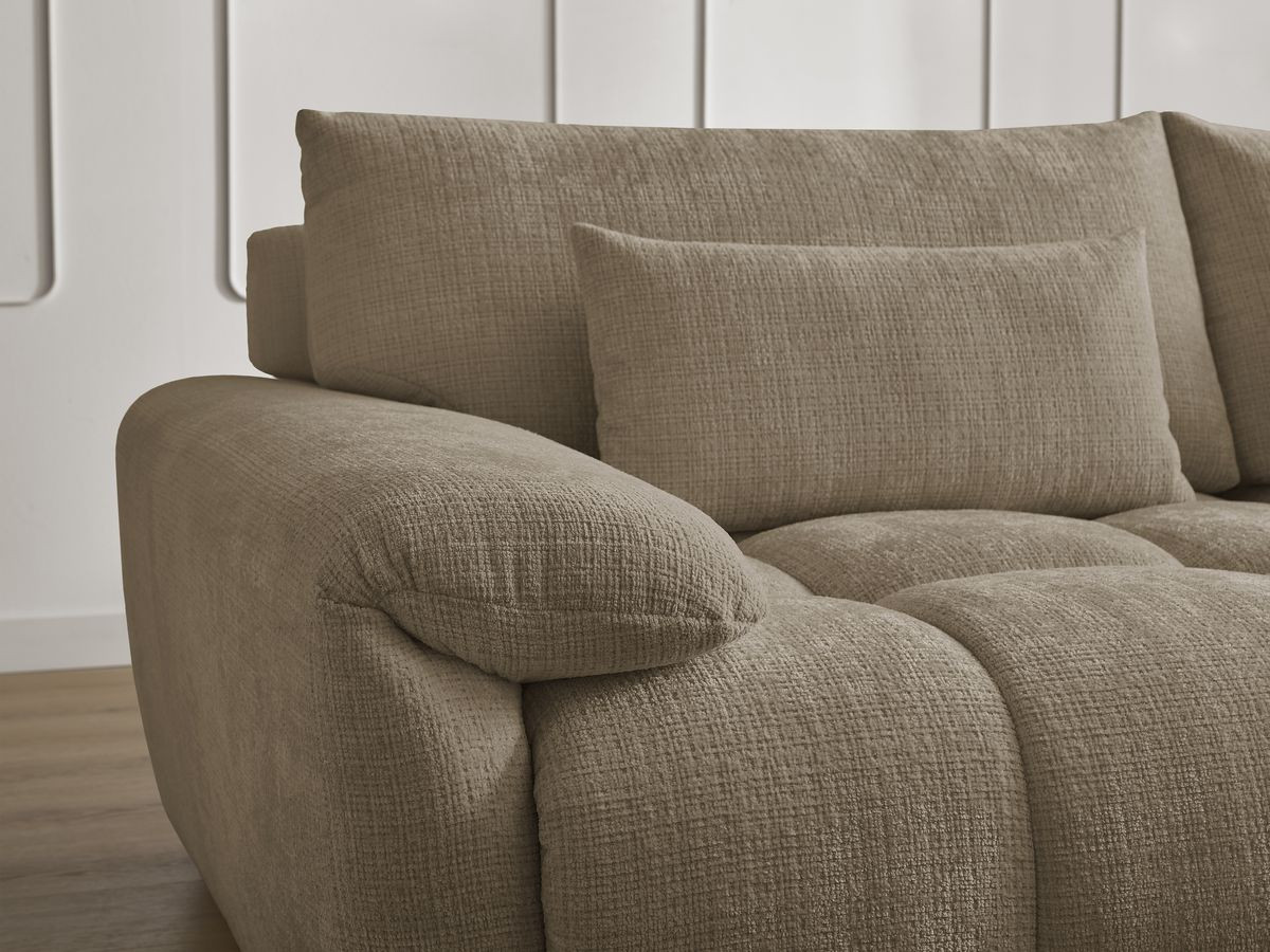 Canapé droit fixe 3 places IVANE tissu texturé avec pouf