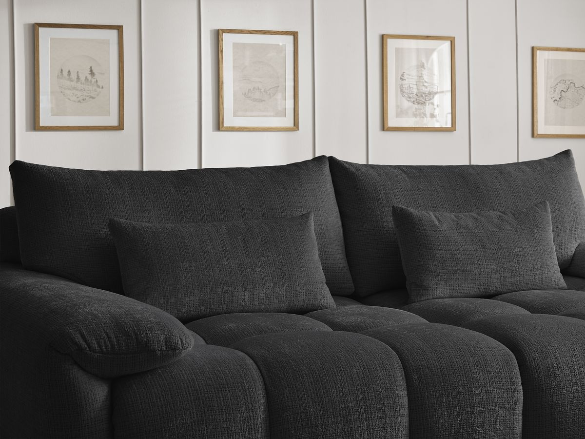 Canapé droit fixe 3 places IVANE tissu texturé avec pouf