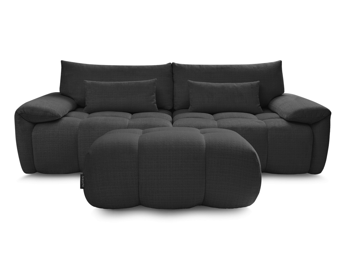 Canapé droit fixe 3 places IVANE tissu texturé avec pouf