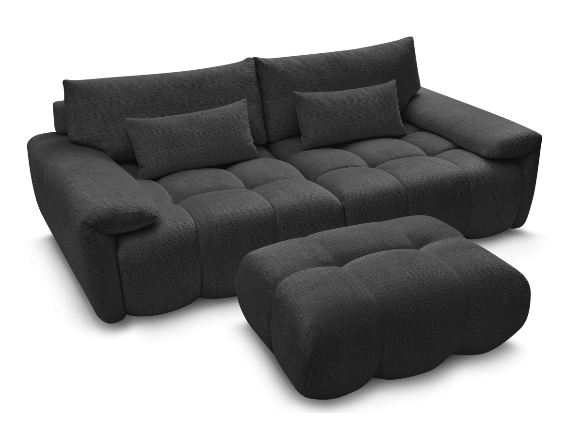 Canapé droit fixe 3 places IVANE tissu texturé avec pouf