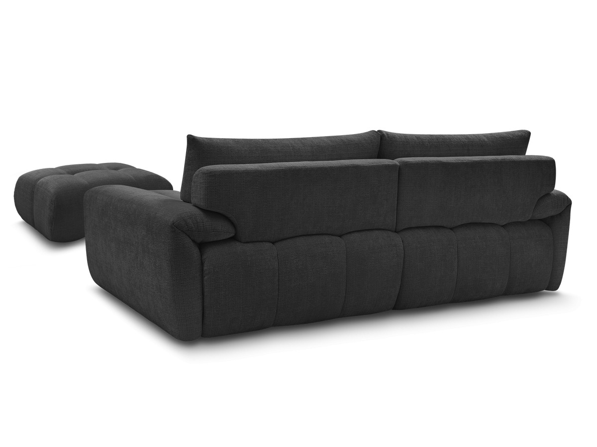 Canapé droit fixe 3 places IVANE tissu texturé avec pouf