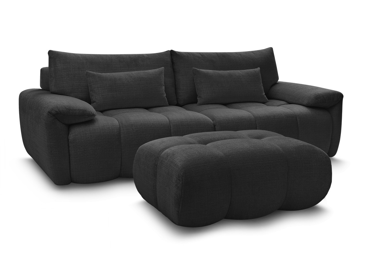 Canapé droit fixe 3 places IVANE tissu texturé avec pouf