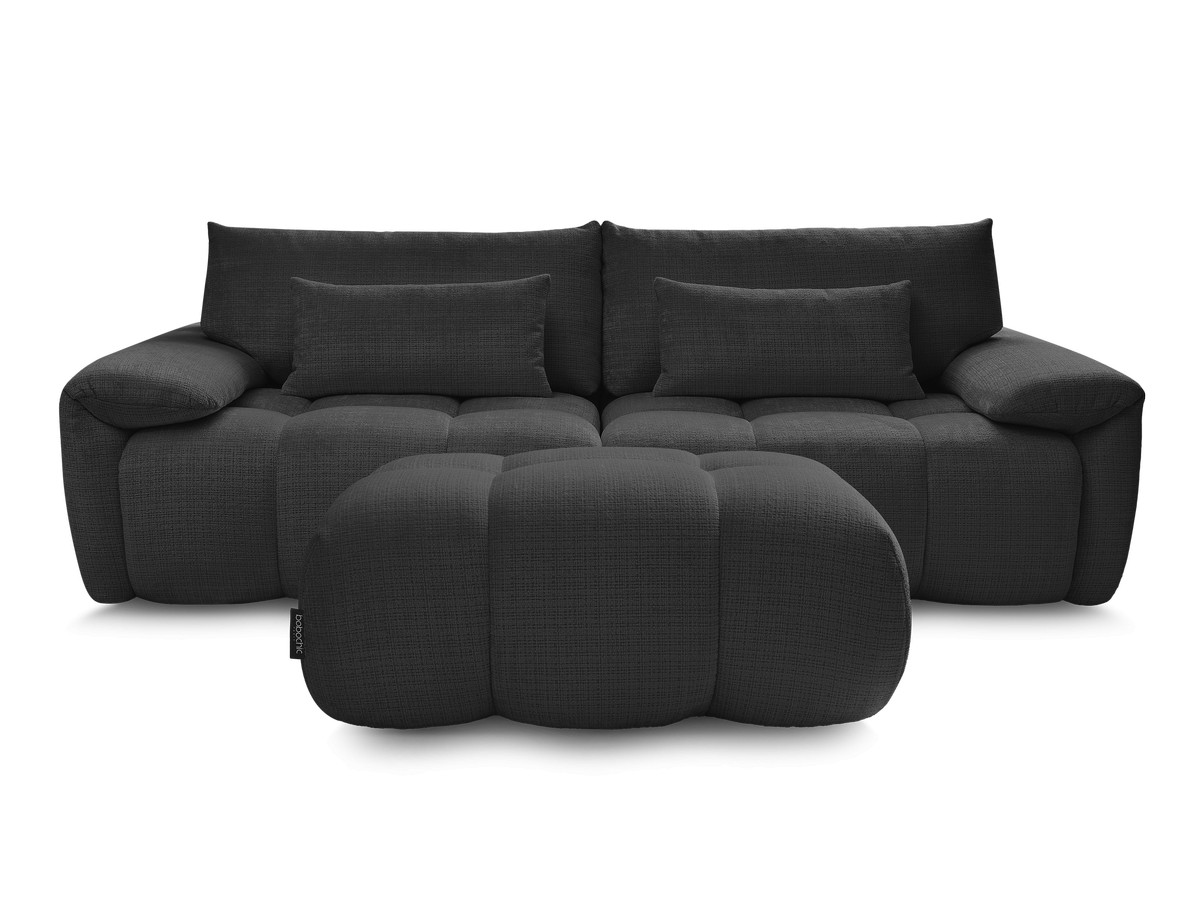 Canapé droit fixe 3 places IVANE tissu texturé avec pouf