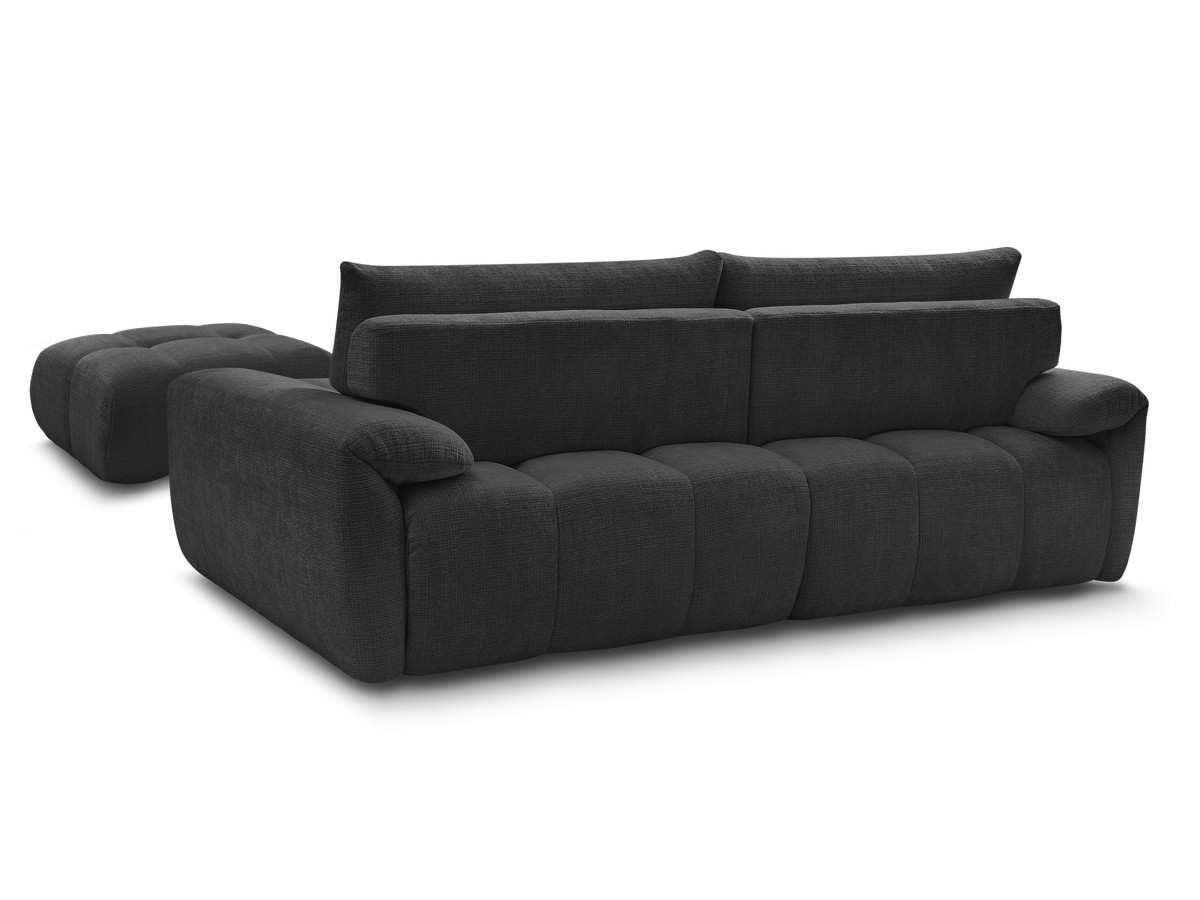 Canapé droit fixe 3 places IVANE tissu texturé avec pouf