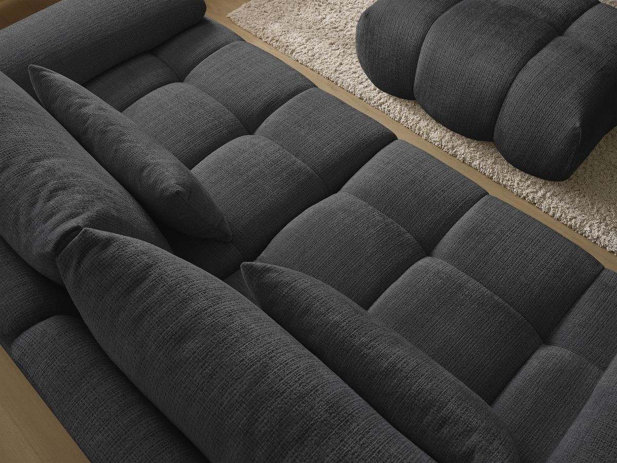 Canapé droit fixe 3 places IVANE tissu texturé avec pouf