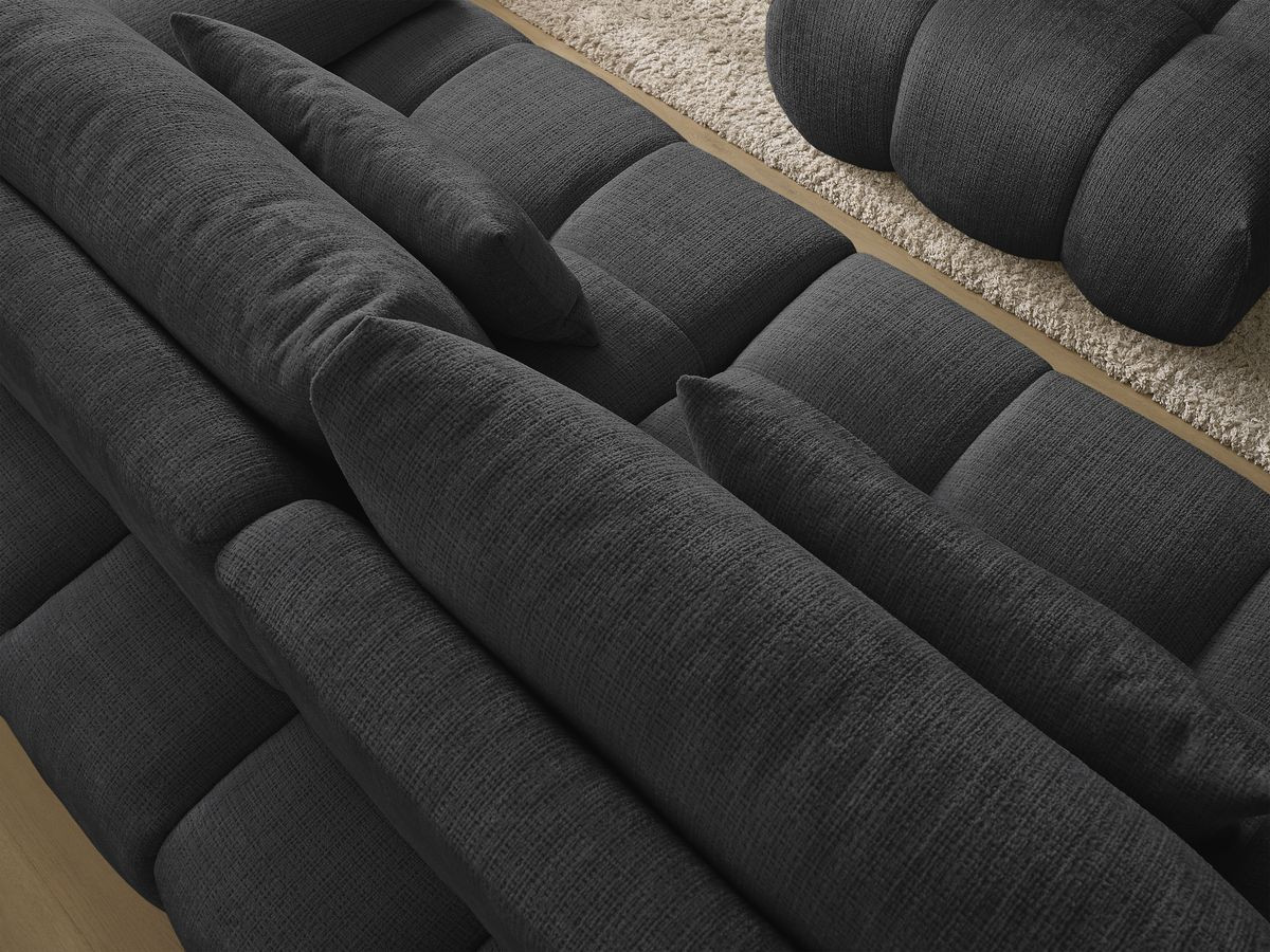 Canapé droit fixe 3 places IVANE tissu texturé avec pouf