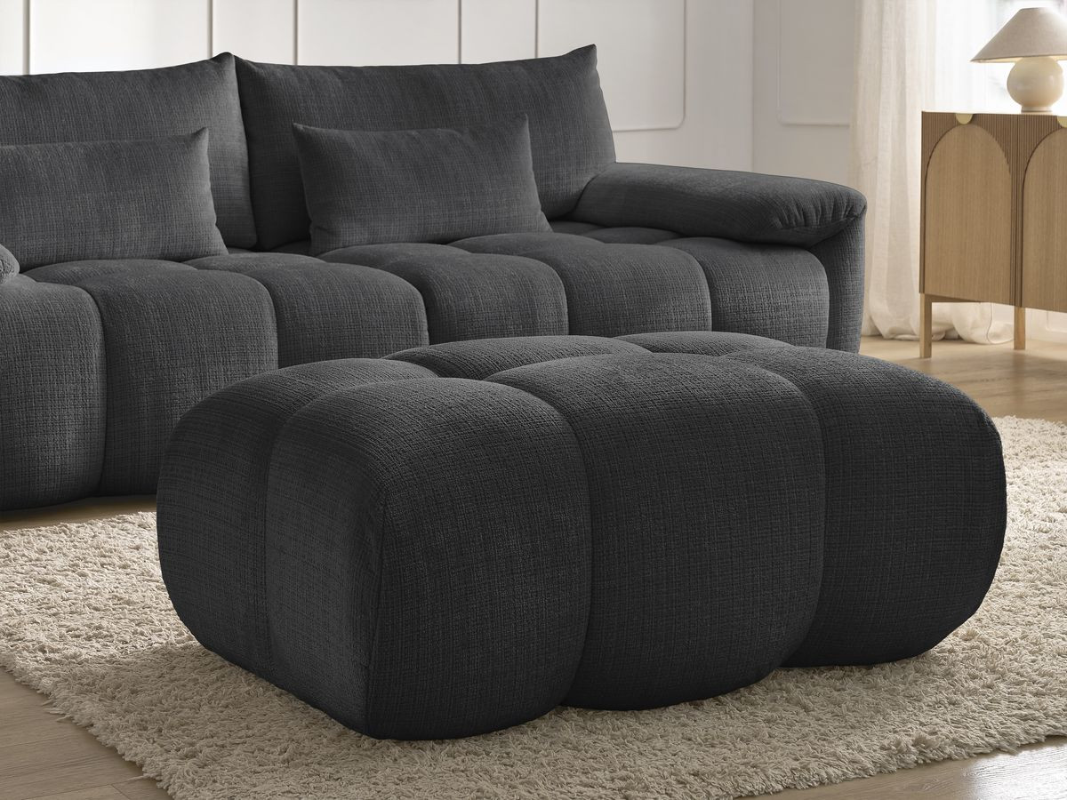 Canapé droit fixe 3 places IVANE tissu texturé avec pouf
