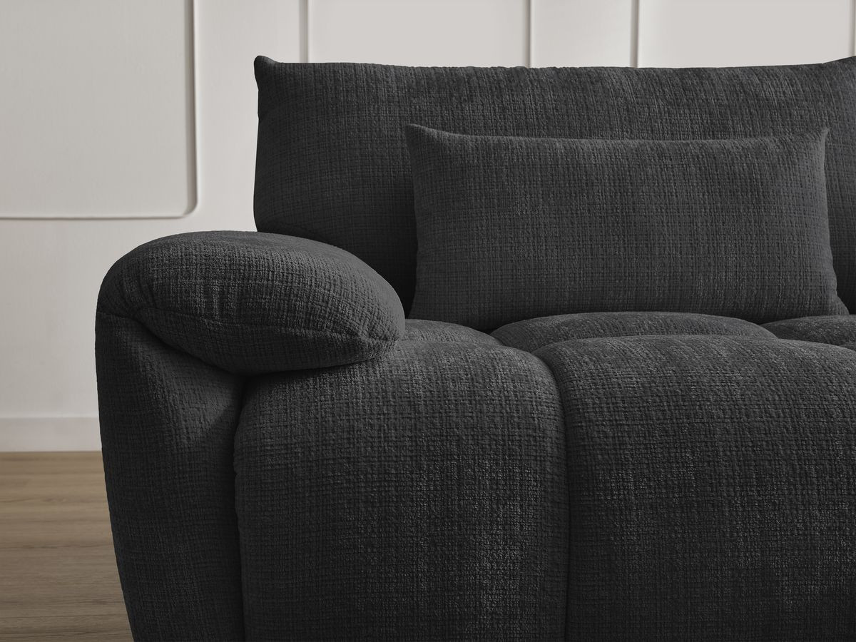 Canapé droit fixe 3 places IVANE tissu texturé avec pouf