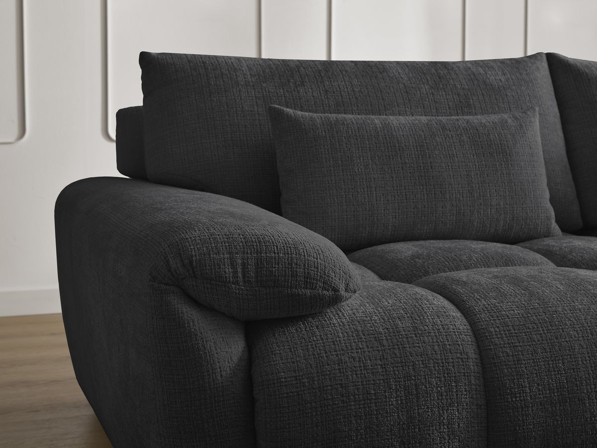 Canapé droit fixe 3 places IVANE tissu texturé avec pouf