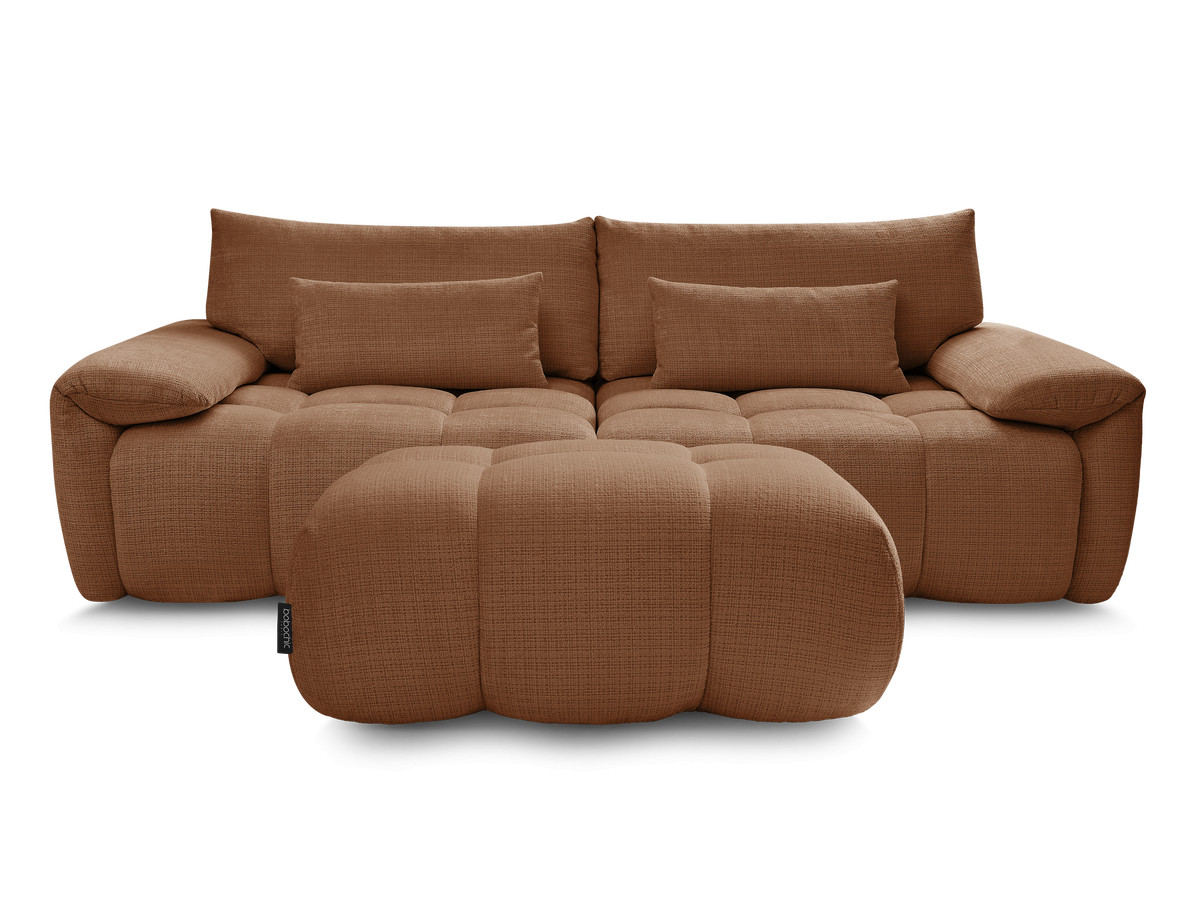 Canapé droit fixe 3 places IVANE tissu texturé avec pouf