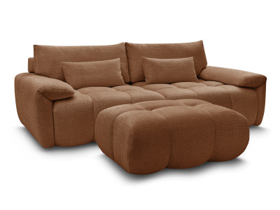 Canapé droit fixe 3 places IVANE avec dossier avance recule en tissu texturé et son pouf