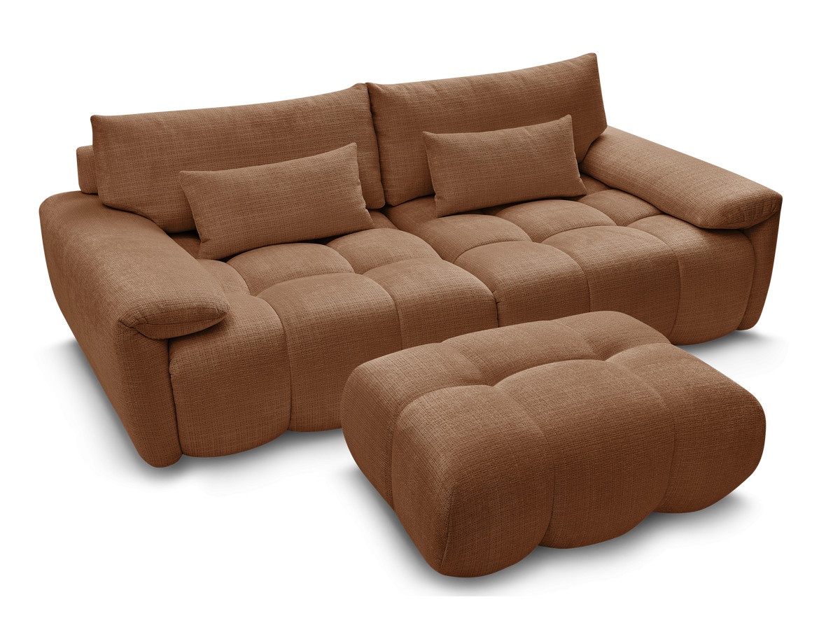 Canapé droit fixe 3 places IVANE tissu texturé avec pouf