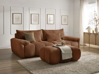 Canapé droit fixe 3 places IVANE tissu texturé avec pouf