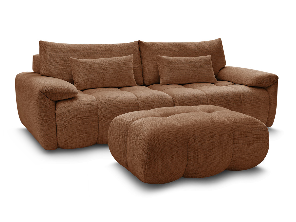 Canapé droit fixe 3 places IVANE tissu texturé avec pouf