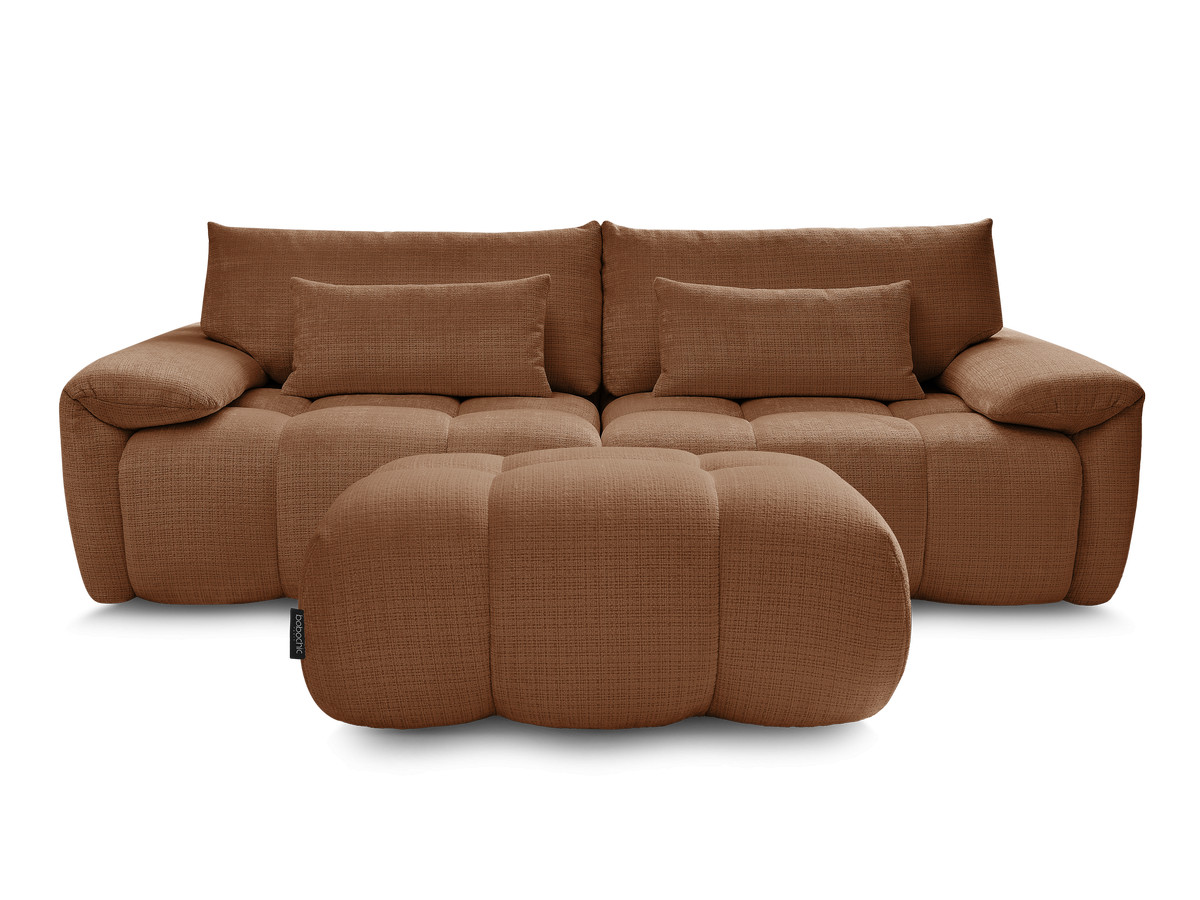 Canapé droit fixe 3 places IVANE tissu texturé avec pouf