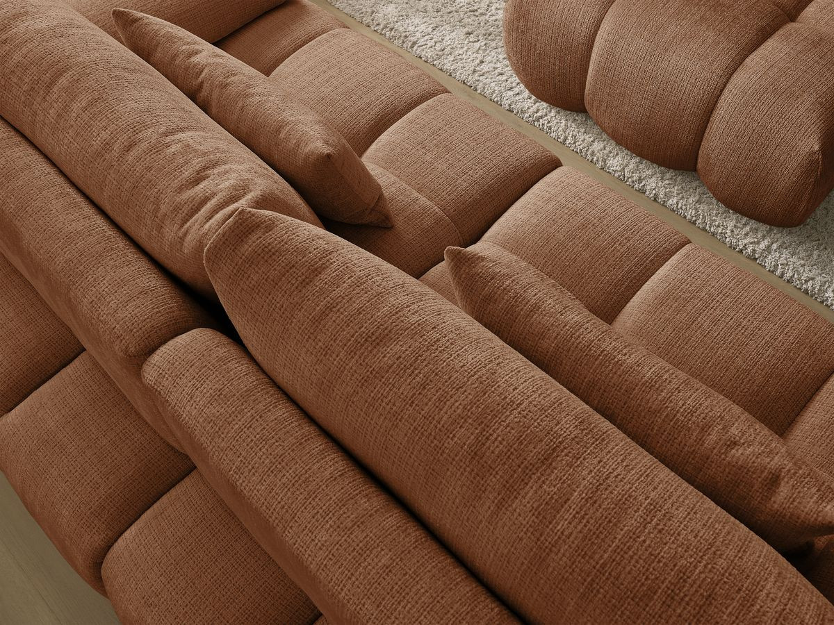 Canapé droit fixe 3 places IVANE tissu texturé avec pouf