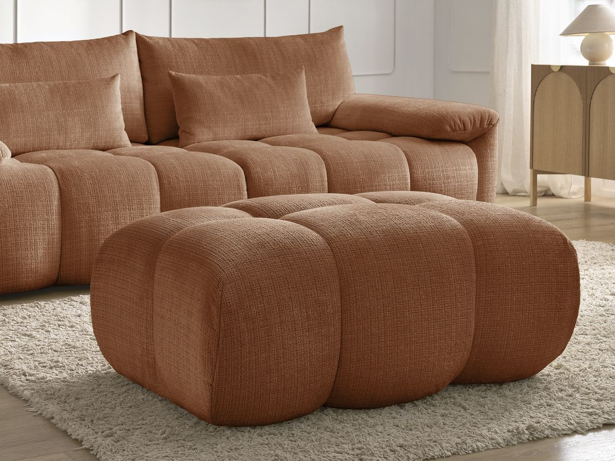 Canapé droit fixe 3 places IVANE tissu texturé avec pouf
