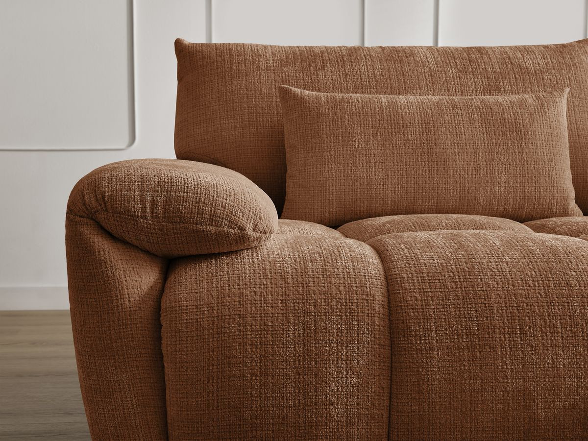 Canapé droit fixe 3 places IVANE tissu texturé avec pouf