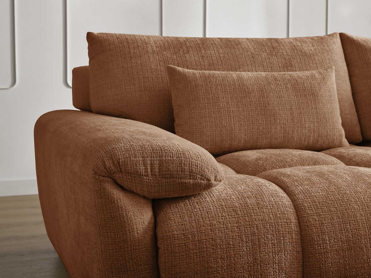 Canapé droit fixe 3 places IVANE tissu texturé avec pouf