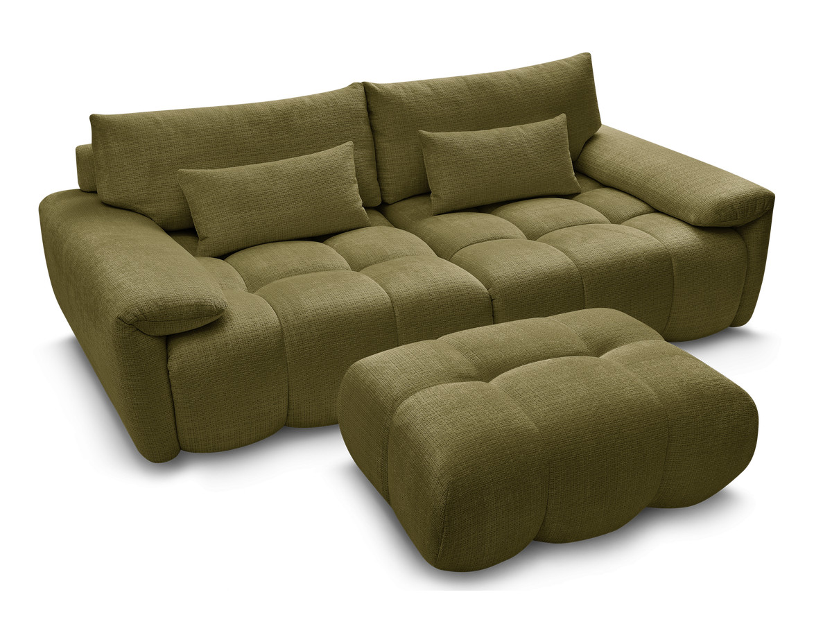 Canapé droit fixe 3 places IVANE tissu texturé avec pouf
