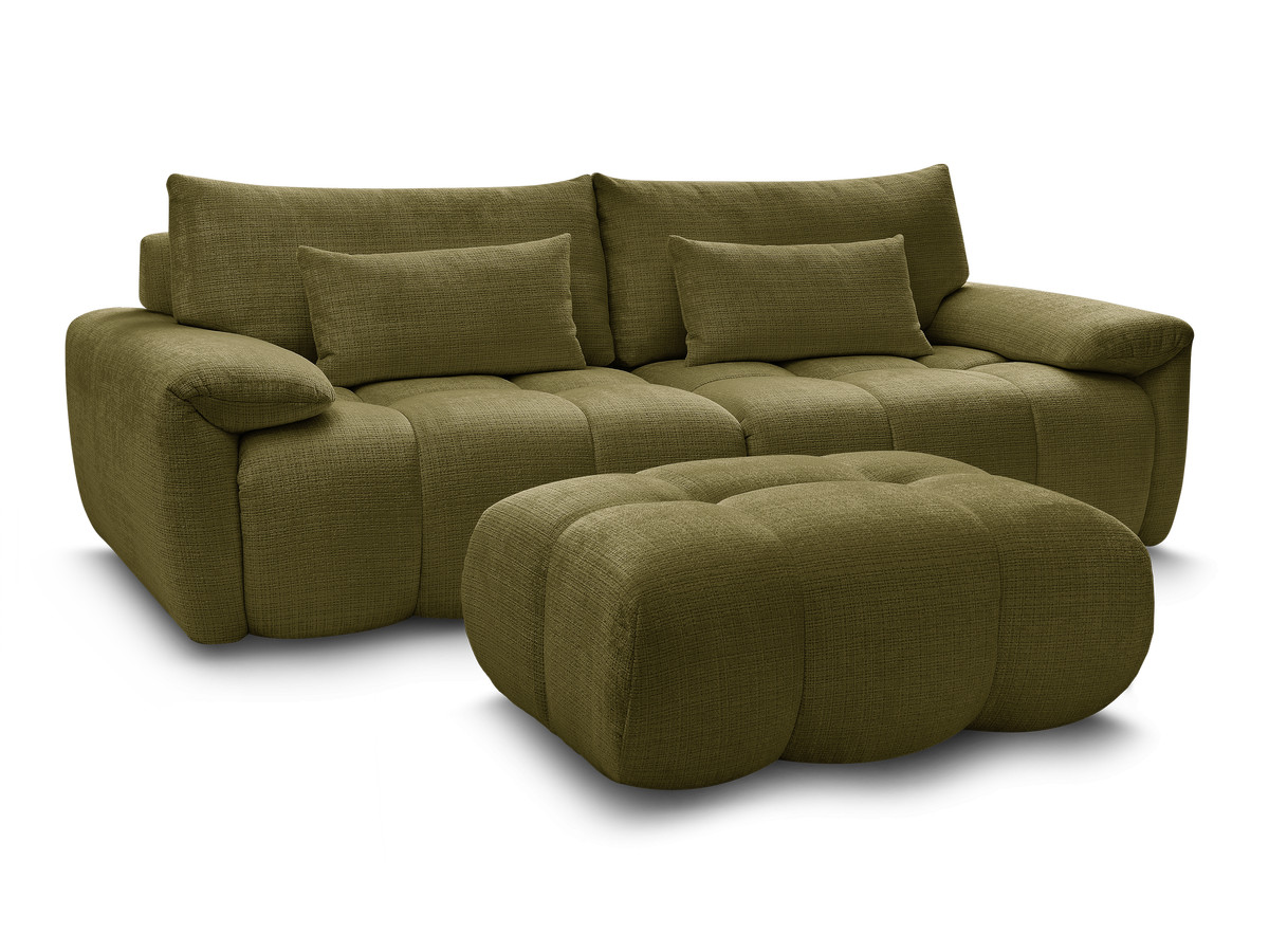 Canapé droit fixe 3 places IVANE tissu texturé avec pouf