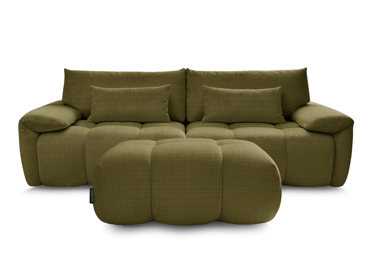 Canapé droit fixe 3 places IVANE tissu texturé avec pouf