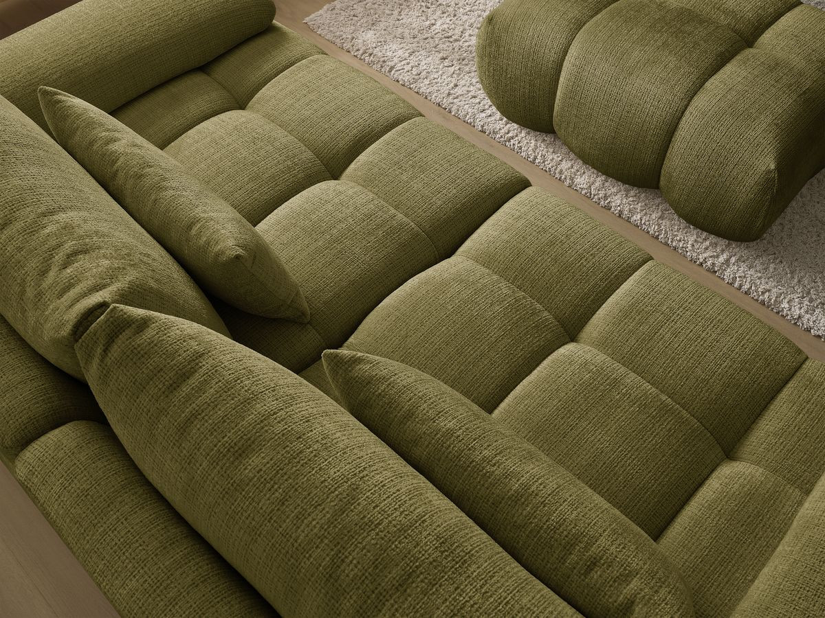 Canapé droit fixe 3 places IVANE tissu texturé avec pouf