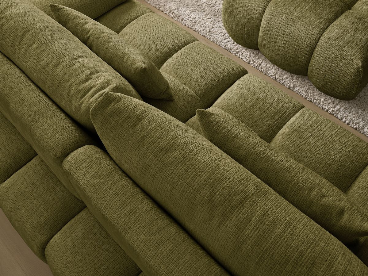 Canapé droit fixe 3 places IVANE tissu texturé avec pouf