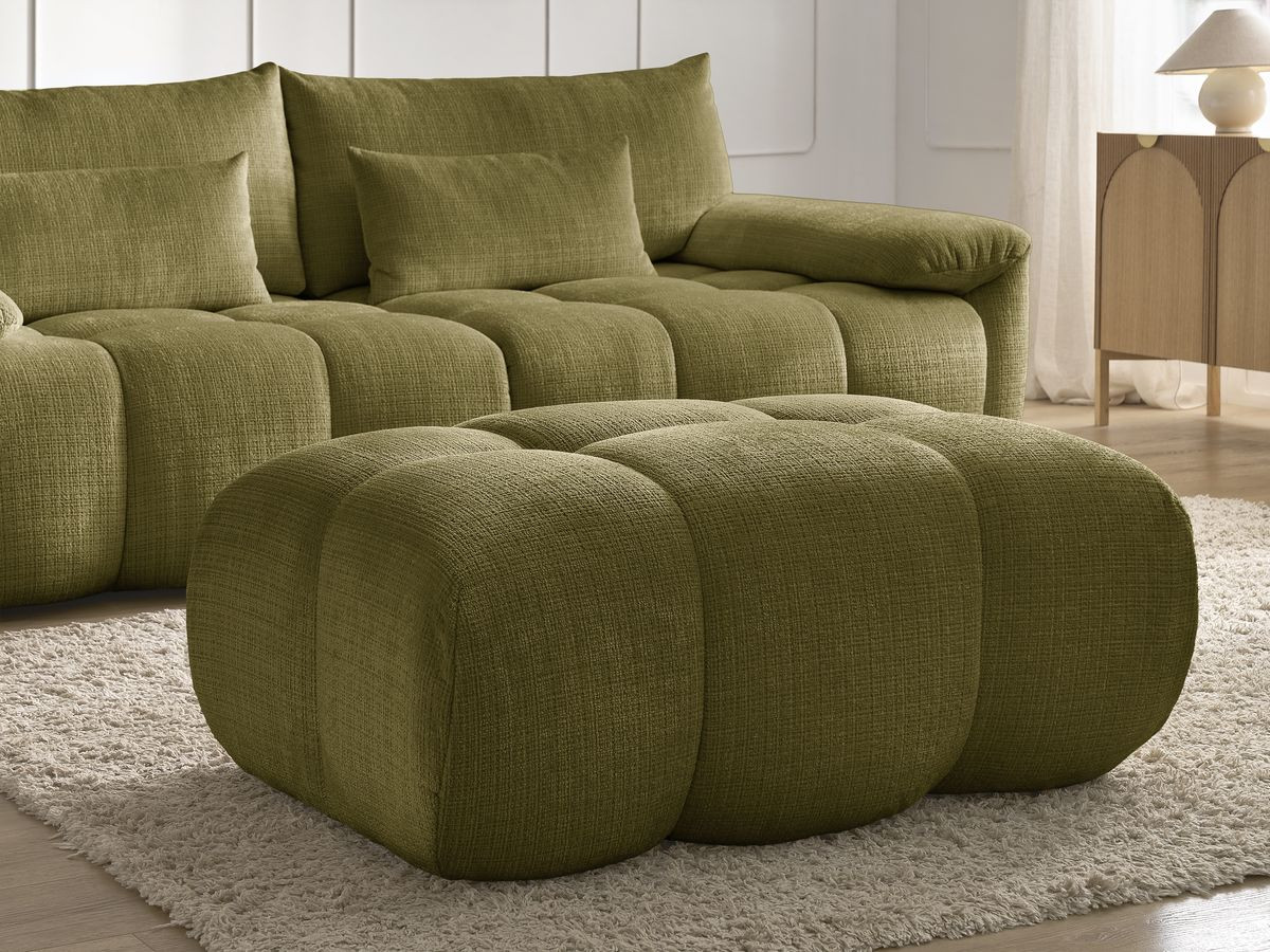 Canapé droit fixe 3 places IVANE tissu texturé avec pouf