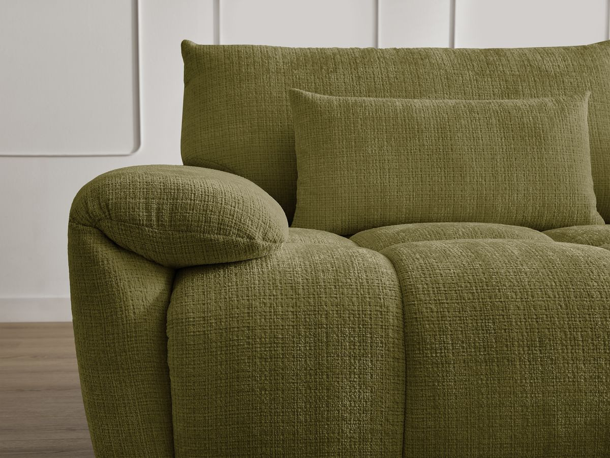 Canapé droit fixe 3 places IVANE tissu texturé avec pouf