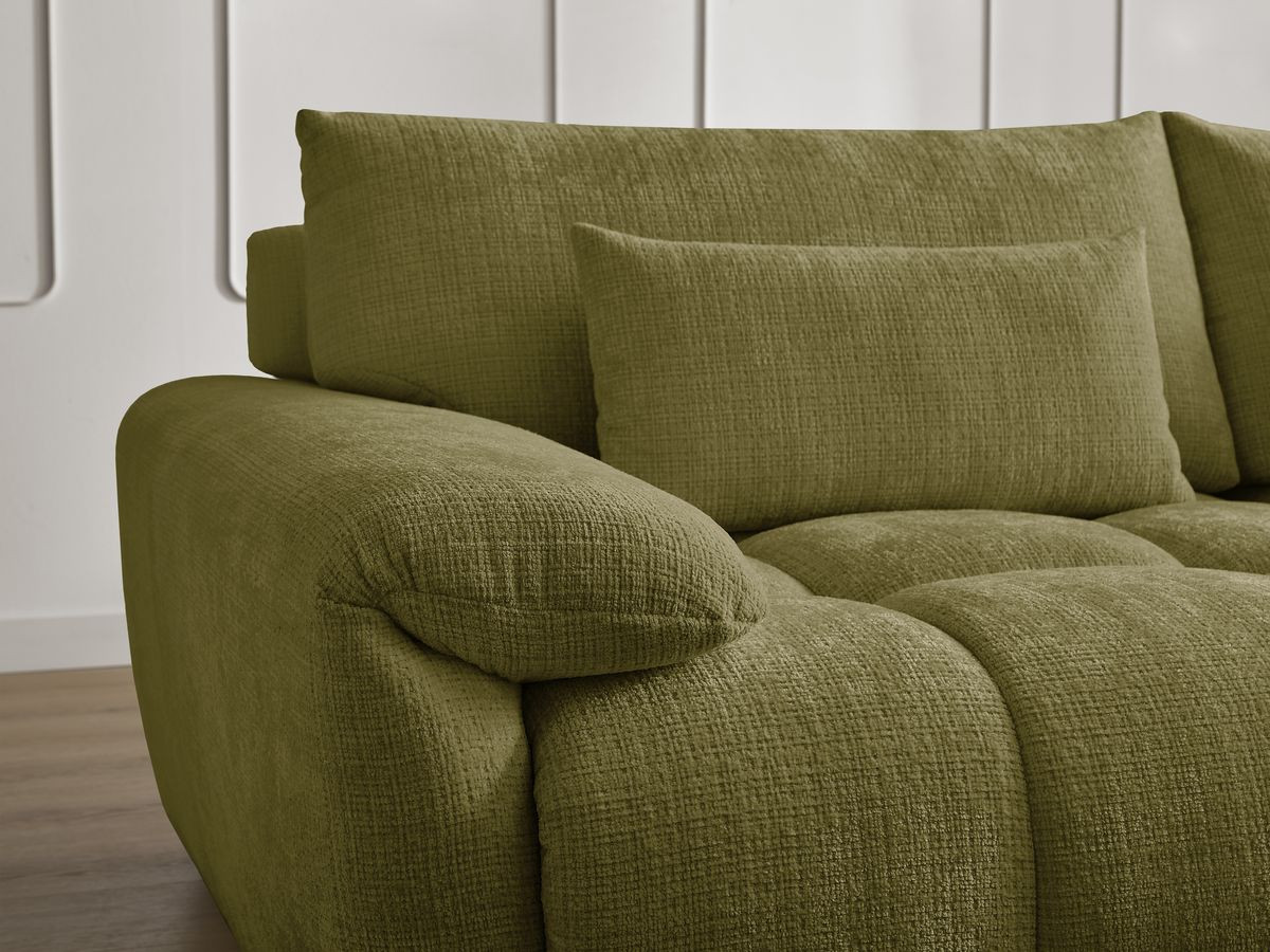 Canapé droit fixe 3 places IVANE tissu texturé avec pouf