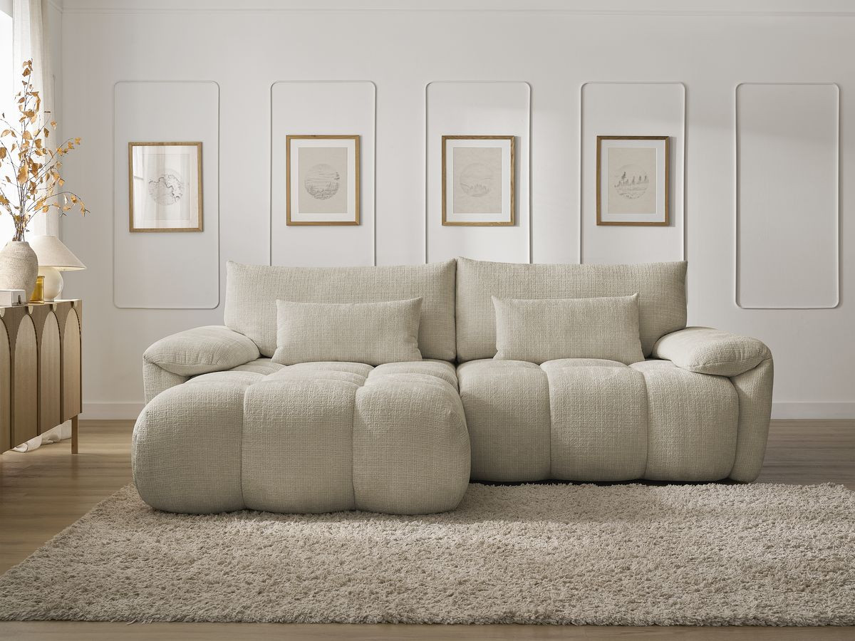 Canapé d'angle fixe IVANE tissu texturé beige angle gauche BOBOCHIC 3 places - Vue supplémentaire 3