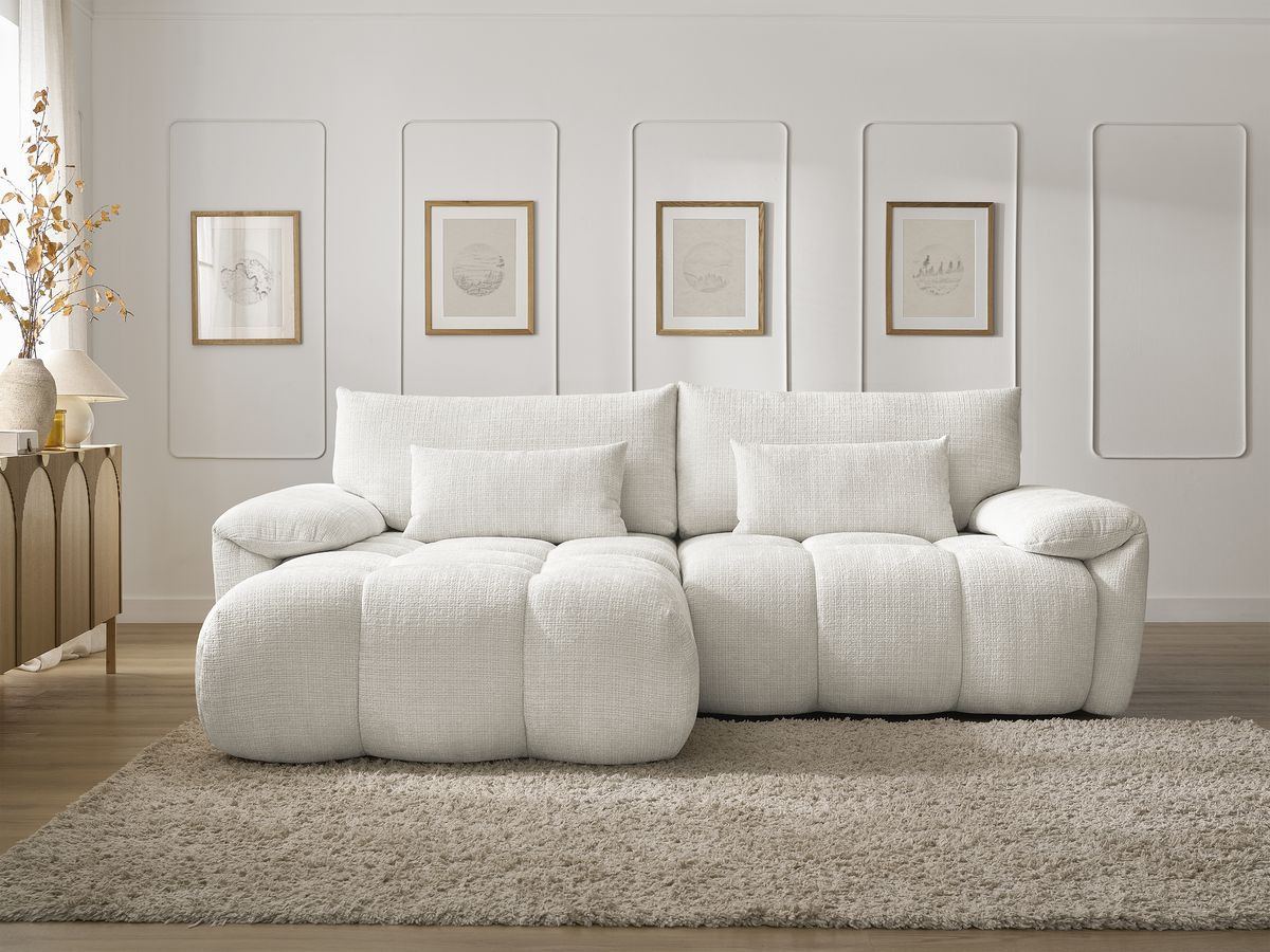 Canapé d'angle fixe IVANE tissu texturé blanc angle gauche BOBOCHIC 3 places - Vue supplémentaire 3