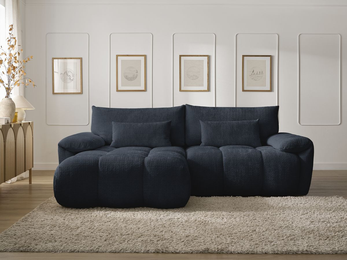 Canapé d'angle fixe IVANE tissu texturé bleu foncé angle gauche BOBOCHIC 3 places - Vue supplémentaire 3