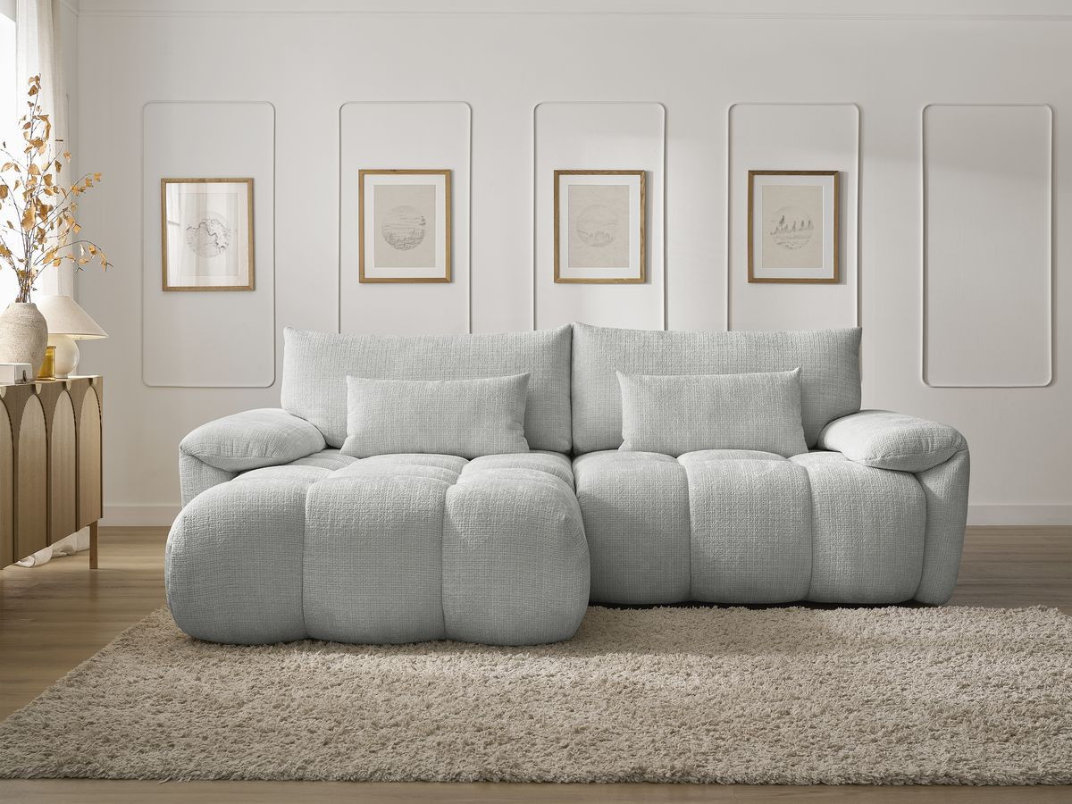 Canapé d'angle fixe IVANE tissu texturé gris clair angle gauche BOBOCHIC 3 places - Vue supplémentaire 3