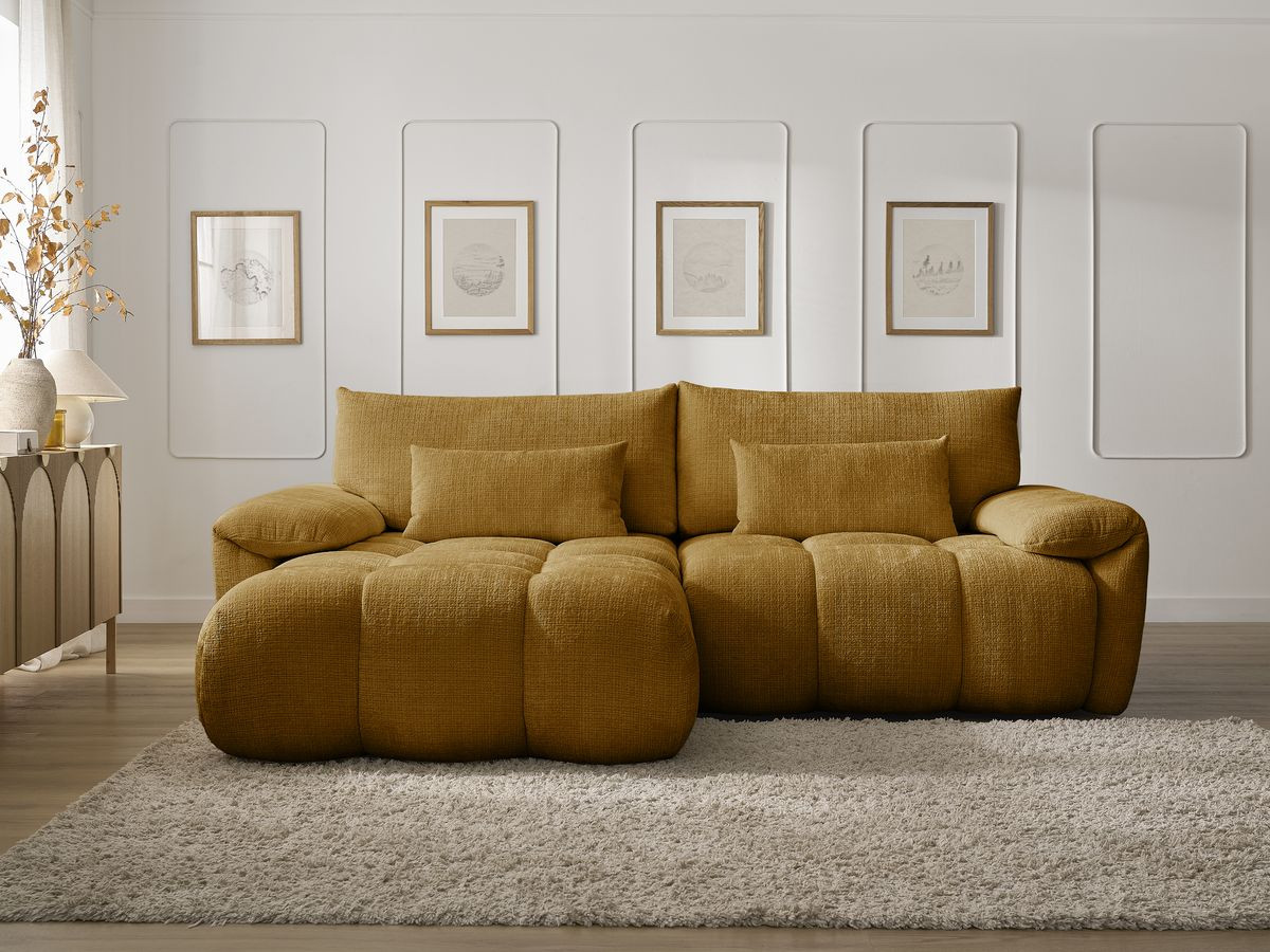 Canapé d'angle fixe IVANE tissu texturé jaune angle gauche BOBOCHIC 3 places - Vue supplémentaire 3