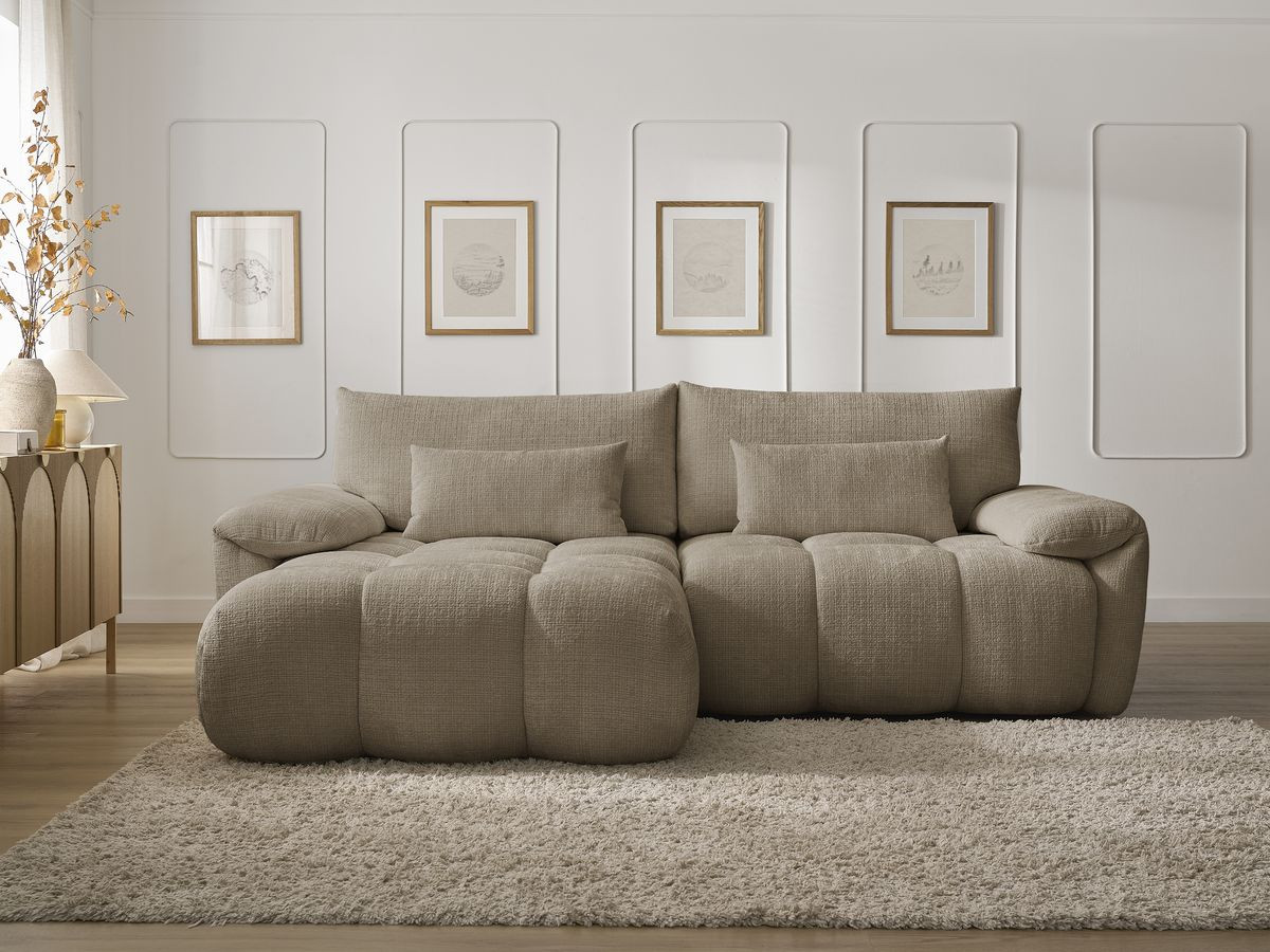 Canapé d'angle fixe IVANE tissu texturé marron angle gauche BOBOCHIC 3 places - Vue supplémentaire 3