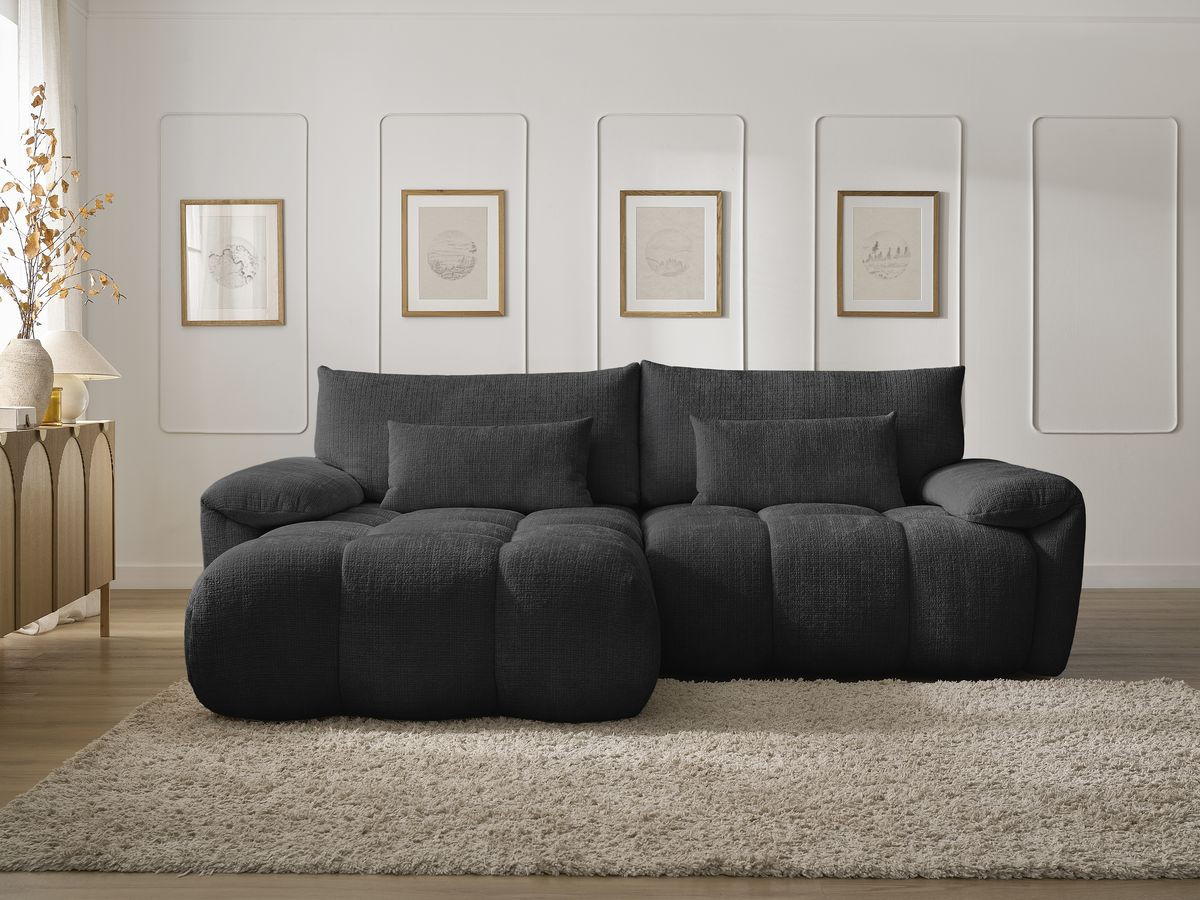 Canapé d'angle fixe IVANE tissu texturé noir angle gauche BOBOCHIC 3 places - Vue supplémentaire 3