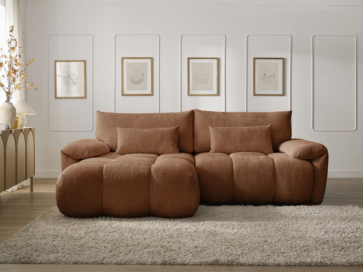 Canapé d'angle fixe IVANE tissu texturé orange angle gauche BOBOCHIC 3 places - Vue supplémentaire 3