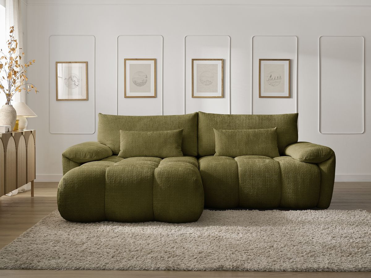 Canapé d'angle fixe IVANE tissu texturé vert angle gauche BOBOCHIC 3 places - Vue supplémentaire 3