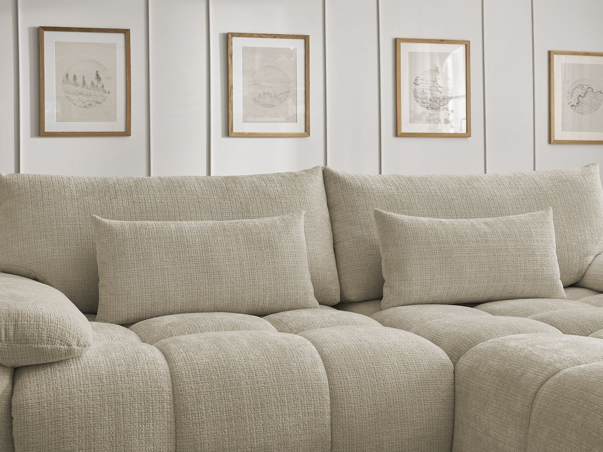 Canapé d'angle fixe IVANE tissu texturé avec pouf