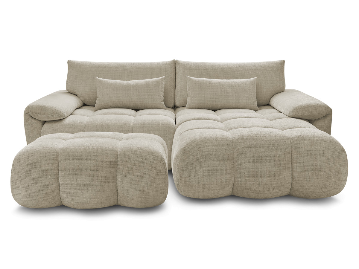 Canapé d'angle fixe IVANE tissu texturé avec pouf
